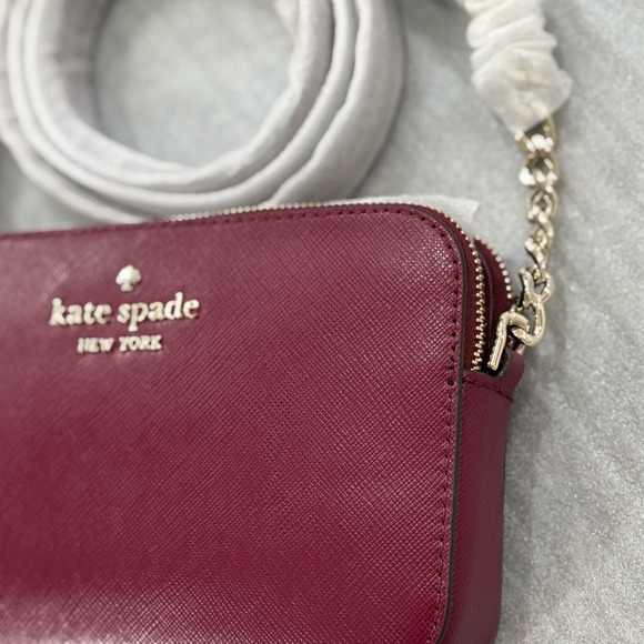 Kate Spade Double Zip Cameron Crossbody Saffiano Leather Blackberry - Picture 4 of 9